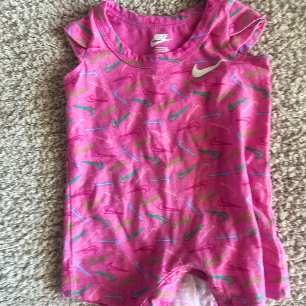 Nike Pink Romper with Colorful Swooshes